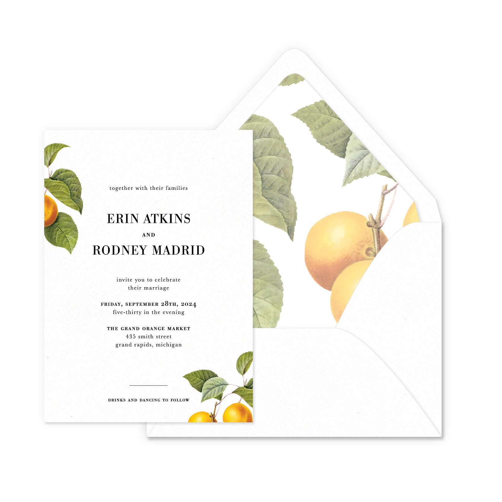 Lemon Citrus Envelope Liner, Printed Envelope Liners for Wedding