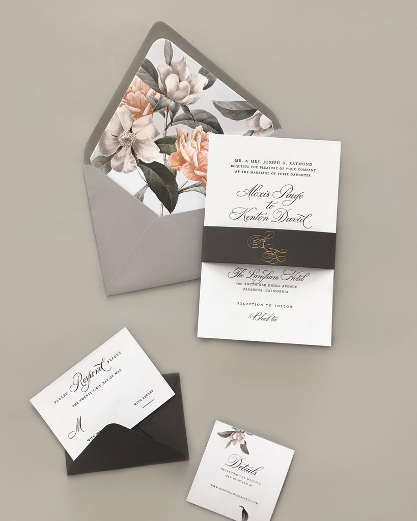 Alexis Traditional Floral Letterpress Invitations
