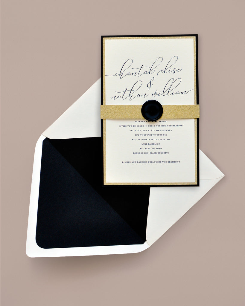 Chantal Black and Gold Glitter Invitation