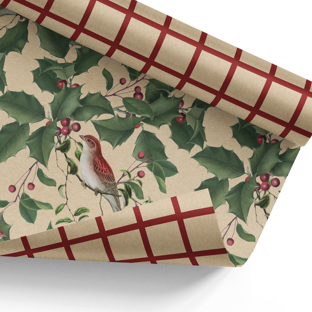 Birds in Holly Gift Wrap Sheets