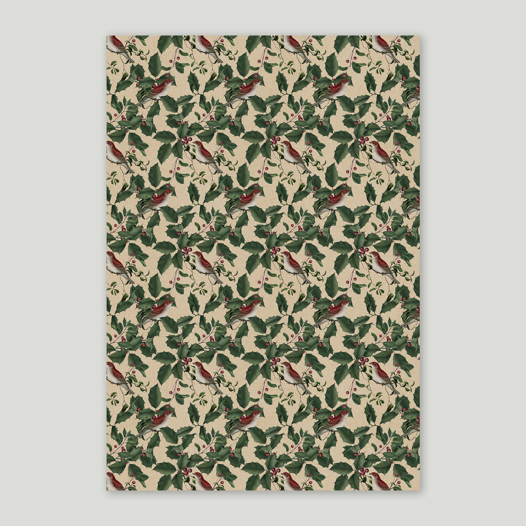 Birds in Holly Gift Wrap Sheets